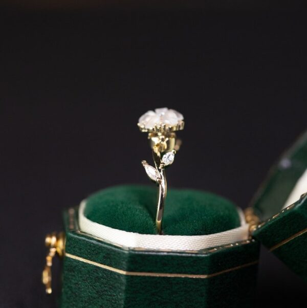 Floral Wedding Band For Women 18K 14K Gold Diamond Ring - Image 3