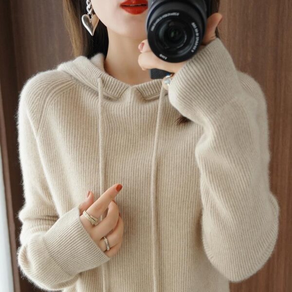Hooded Cashmere Sweater Women's Pullover Loose Short Hooded Sweater - Image 4