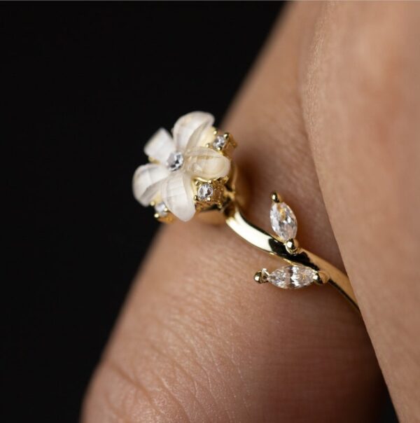 Floral Wedding Band For Women 18K 14K Gold Diamond Ring - Image 6