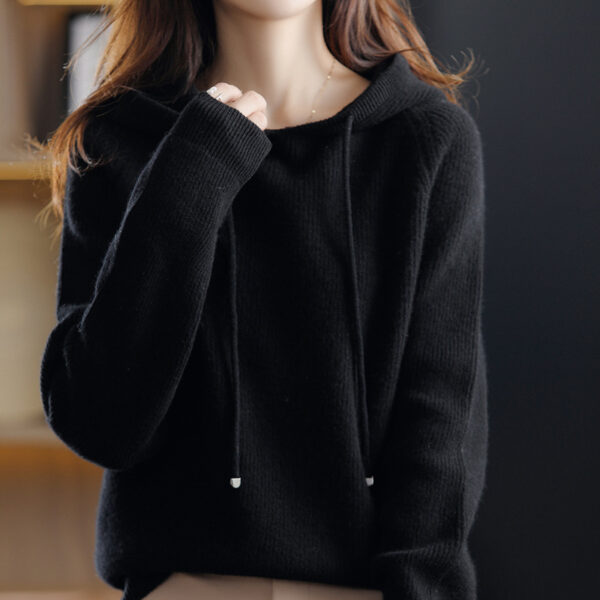 Hooded Cashmere Sweater Women's Pullover Loose Short Hooded Sweater - Image 2