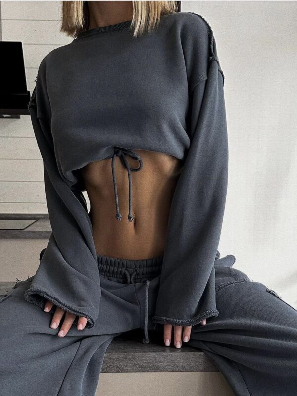 Drawstring Loose Sweater Women's Sports Suit - Image 2