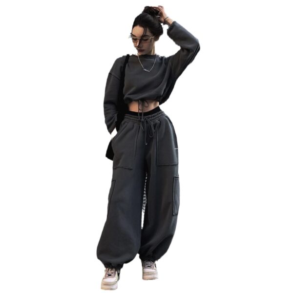 Drawstring Loose Sweater Women's Sports Suit - Image 8