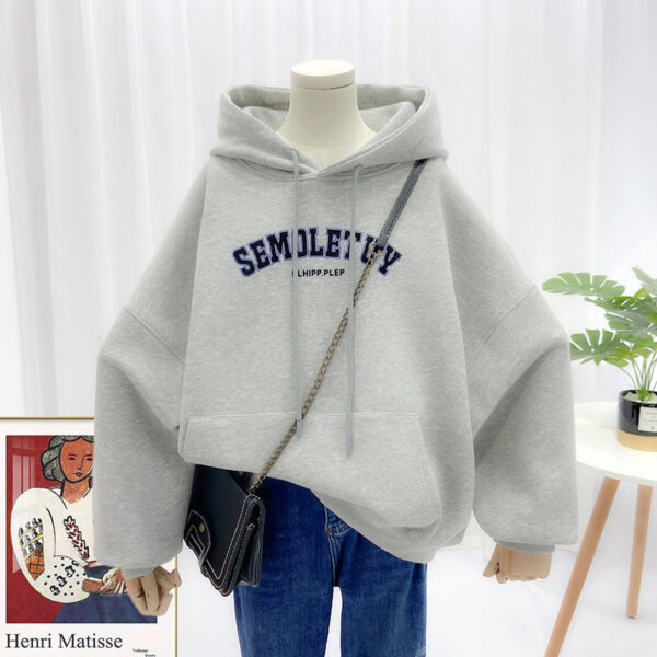 Ladies Sweatshirt Casual Hooded Large Pocket Print Letter Long Sleeve Top - Image 4