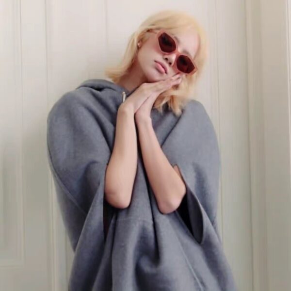 Women's Grey Hooded Cape Sweater Loose Pullover - Image 4