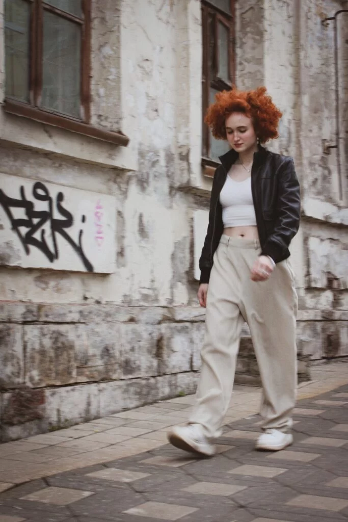 Stylish woman walking