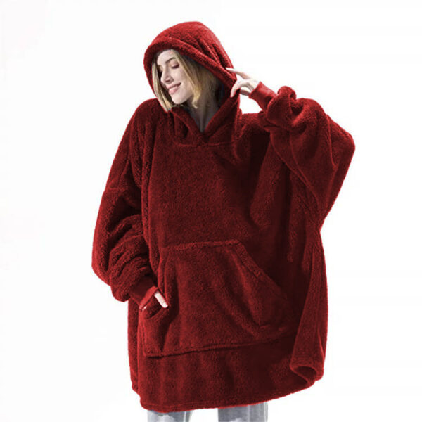 Hoodie Sweatshirt With Big Pocket Tops Sweater Comfortable Loose Double-Sided Fleece Thicker Wearable Blanket - Image 7