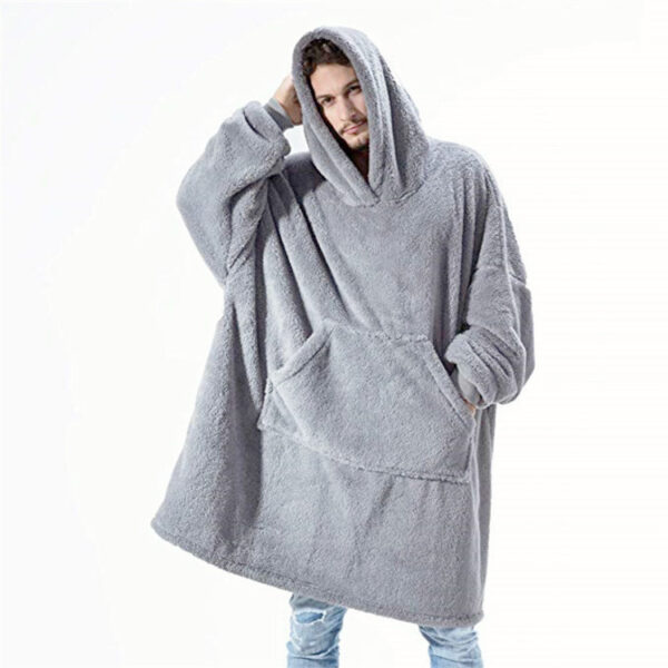 Hoodie Sweatshirt With Big Pocket Tops Sweater Comfortable Loose Double-Sided Fleece Thicker Wearable Blanket - Image 4