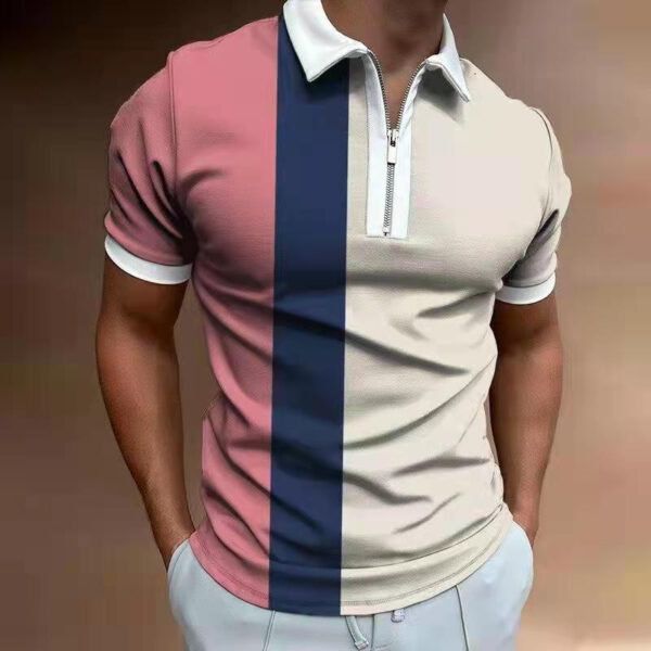 Men's POLO Shirt Striped Printed Short Sleeve T-Shirt Lapel Shirt - Image 4