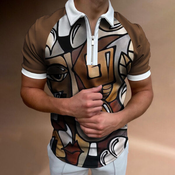 Men's POLO Shirt Striped Printed Short Sleeve T-Shirt Lapel Shirt - Image 5