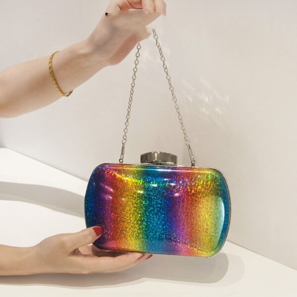 Summer Versatile Rainbow Color Dinner Bag Laser Pu Clutch Gradient Color Women's Bag - Image 3