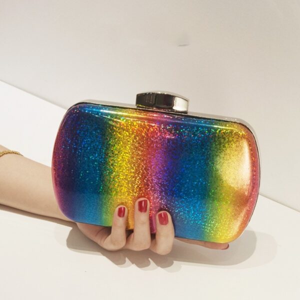 Summer Versatile Rainbow Color Dinner Bag Laser Pu Clutch Gradient Color Women's Bag - Image 7
