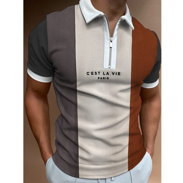 Men's POLO Shirt Striped Printed Short Sleeve T-Shirt Lapel Shirt - Image 2