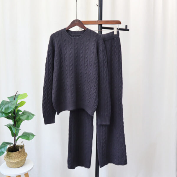 Sweater Pullover Plus Knitted Wide-legged Pants Two-piece Set - Image 6