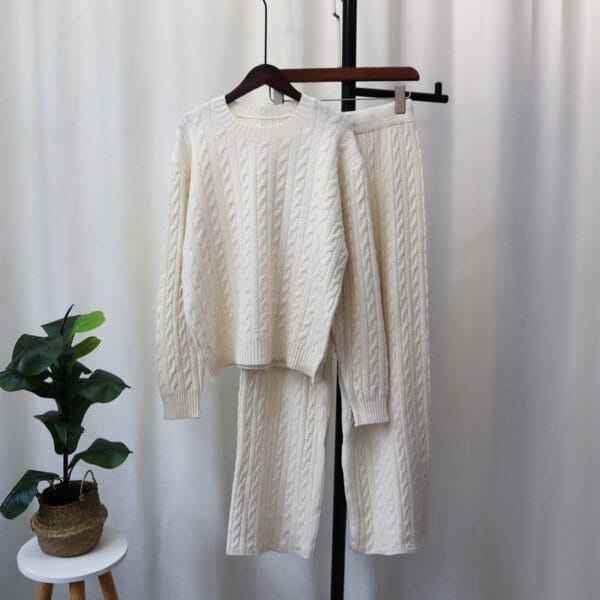 Sweater Pullover Plus Knitted Wide-legged Pants Two-piece Set - Image 3