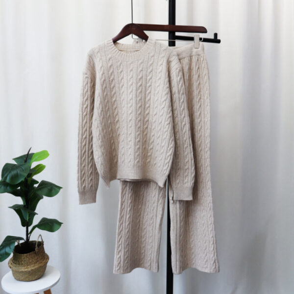 Sweater Pullover Plus Knitted Wide-legged Pants Two-piece Set - Image 4