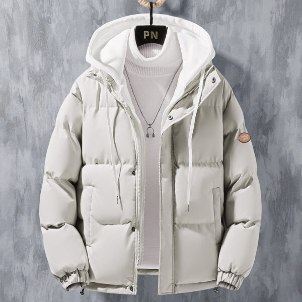 Fashion Hooded Jacket Men Winter Windproof Thickened Fake Two-piece Coat Solid Leisure Sports Cotton Jacket - Image 2