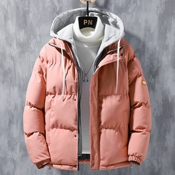 Fashion Hooded Jacket Men Winter Windproof Thickened Fake Two-piece Coat Solid Leisure Sports Cotton Jacket - Image 5