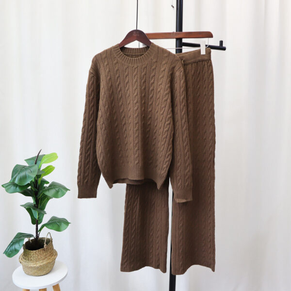 Sweater Pullover Plus Knitted Wide-legged Pants Two-piece Set - Image 2