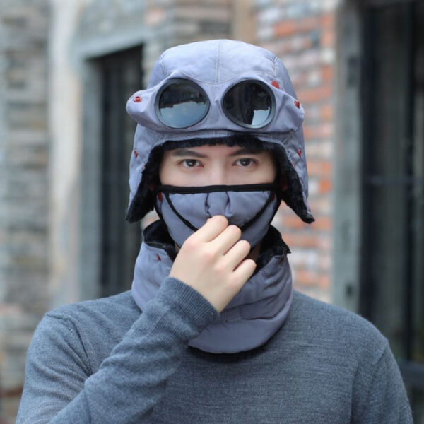 Winter Fleece Cap for Hiking Skiing Windproof Outdoor Sports Hat Fluff Thermal Trapper Hat with Goggles - Image 4