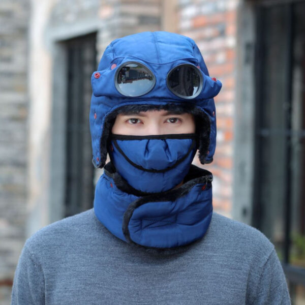 Winter Fleece Cap for Hiking Skiing Windproof Outdoor Sports Hat Fluff Thermal Trapper Hat with Goggles - Image 5
