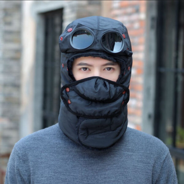 Winter Fleece Cap for Hiking Skiing Windproof Outdoor Sports Hat Fluff Thermal Trapper Hat with Goggles - Image 3