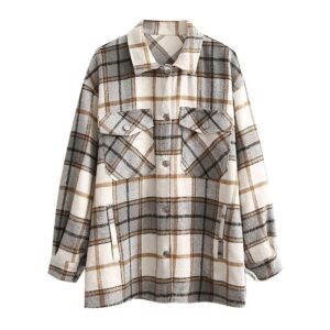 Boyfriend Style Large Plaid Woolen Shirt
