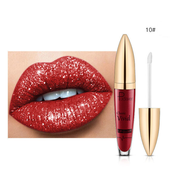 Pudaier Sip Glitter Flip Matte Shimmer Lip Gloss No Stain On Cup Diamond Lipstick - Image 10