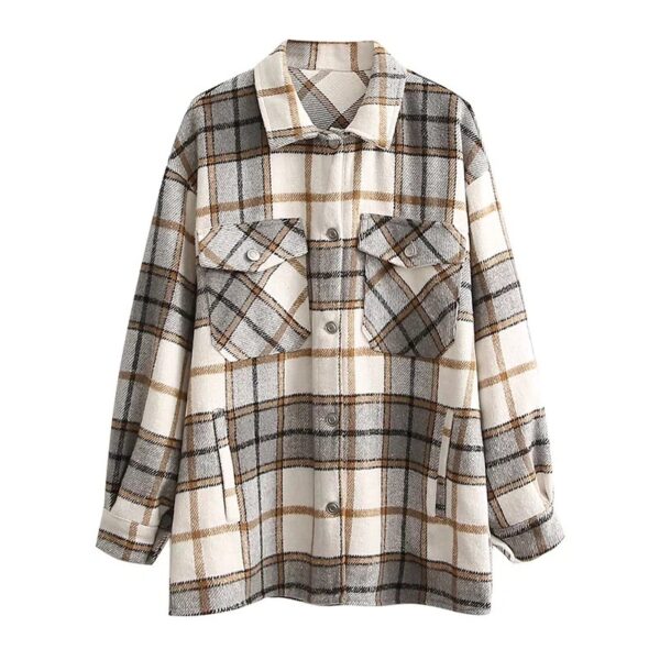 Boyfriend Style Large Plaid Woolen Shirt - Image 4