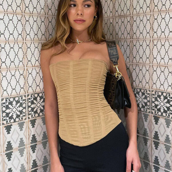 Skinny Sleeveless Tube Top Women Summer New Mesh Crop Corset Tank Party Streetwear Chest - Image 3