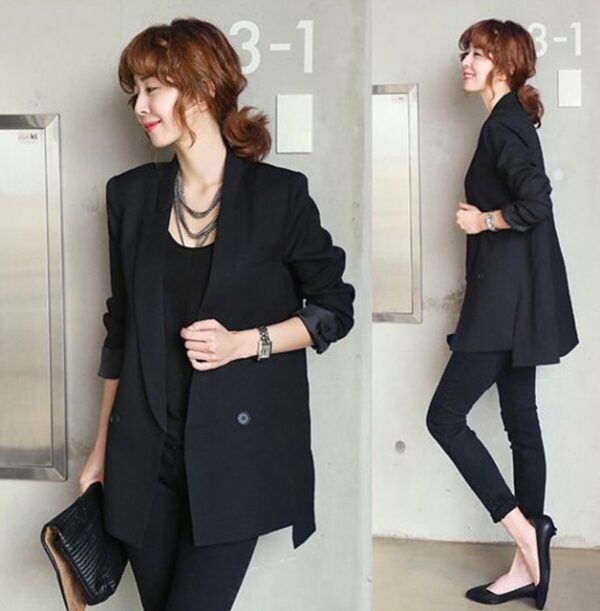 Solid Long Style Black Women Jacket and Blazer Female Notched Collar Asymmetrical Chic Ladies Blazers feminino - Image 2