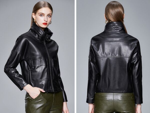 Korean Style Leather Jacket Women PU Coat Leather - Image 4