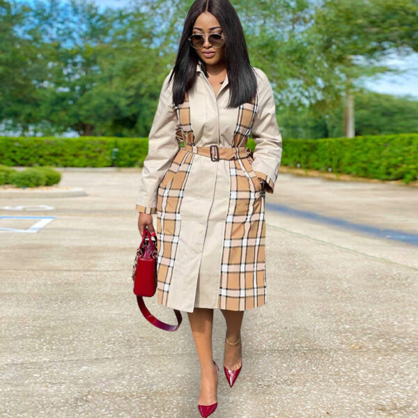 Fashion Casual Plaid Stitching Coat Trench Coat - Image 3