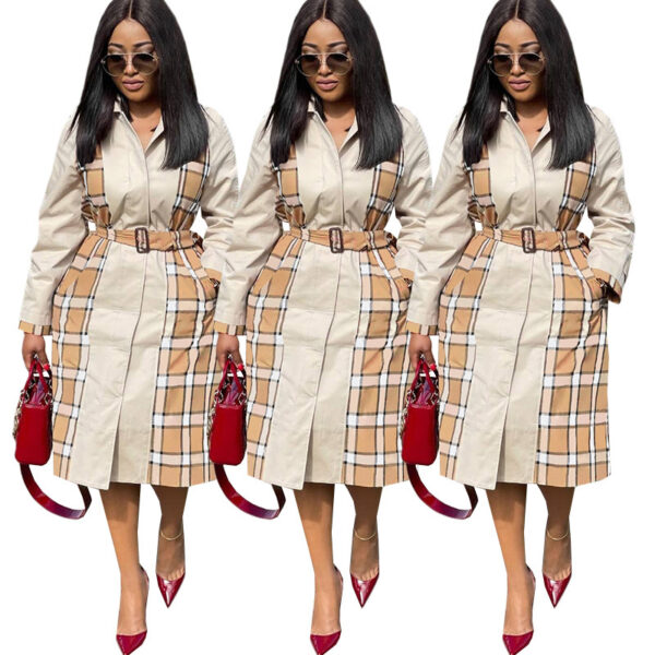 Fashion Casual Plaid Stitching Coat Trench Coat - Image 2