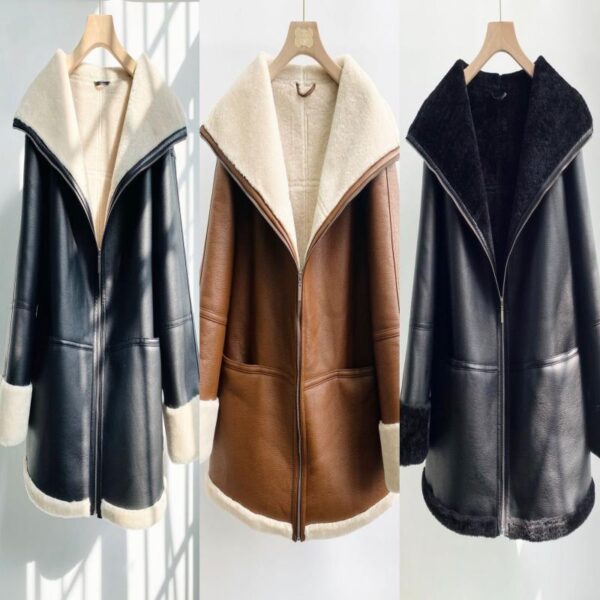 Nordic Leather Overcoat Coat For Women - Image 9