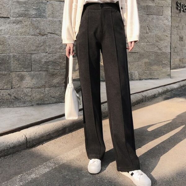 High-waist straight-leg woolen pants - Image 2