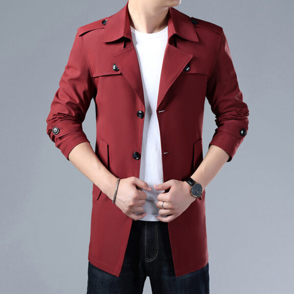 Spring And Autumn Men's Trench Coat With Buttons Top Quality Jacket Slim Regular Classic Jacket - Image 4