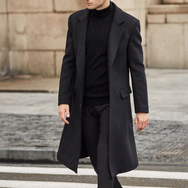 Men's long trench coat woolen coat - Image 4