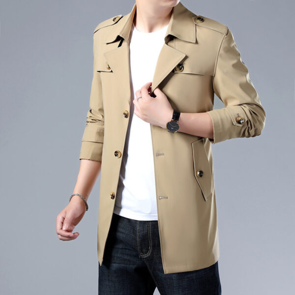 Spring And Autumn Men's Trench Coat With Buttons Top Quality Jacket Slim Regular Classic Jacket - Image 6