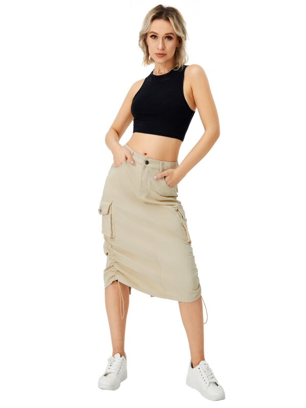 Women's Cargo Long Skirt Casual Streetwear Loose High Waist Front Split Maxi Skirt With Pocket Women's Cargo Long Skirts High Waisted Pencil Skirt Midi Length Jean Skirt With Cargo Pockets - Image 2