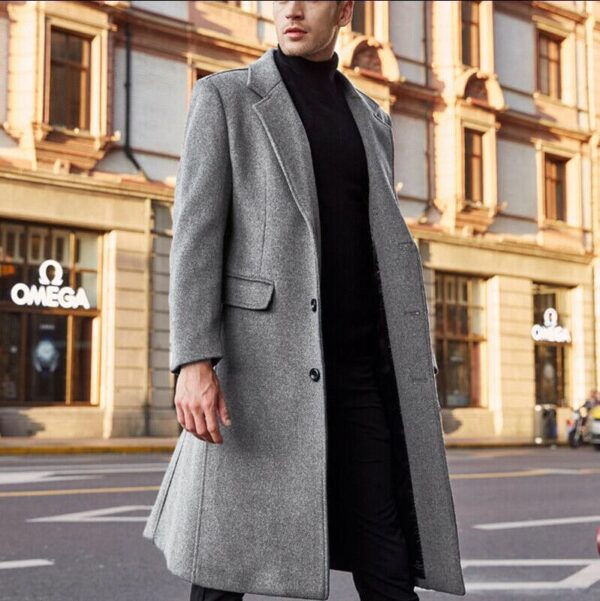 Men's long trench coat woolen coat - Image 5