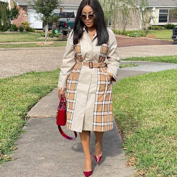 Fashion Casual Plaid Stitching Coat Trench Coat