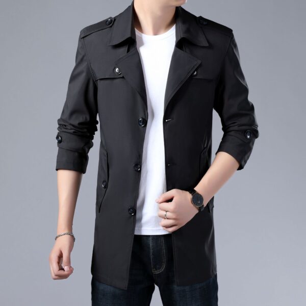 Spring And Autumn Men's Trench Coat With Buttons Top Quality Jacket Slim Regular Classic Jacket - Image 2