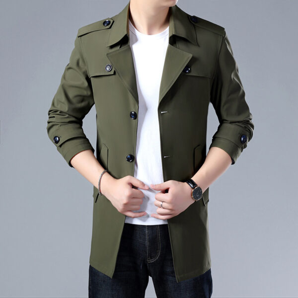 Spring And Autumn Men's Trench Coat With Buttons Top Quality Jacket Slim Regular Classic Jacket - Image 3