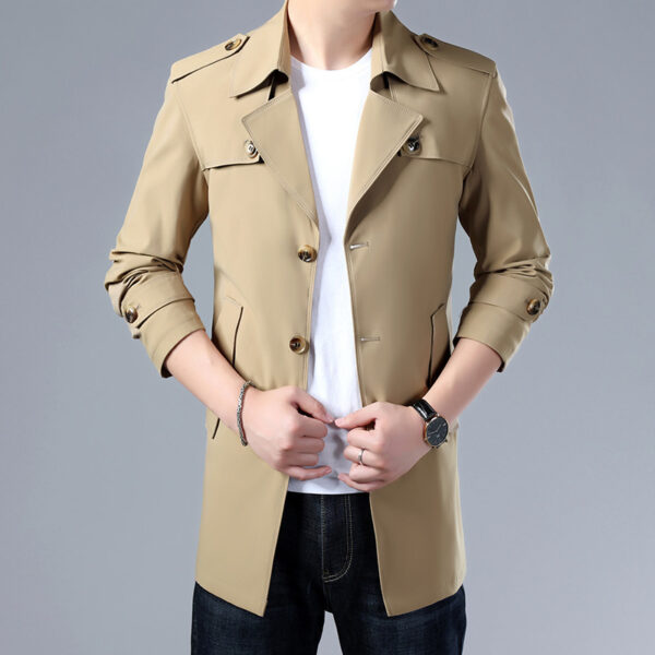 Spring And Autumn Men's Trench Coat With Buttons Top Quality Jacket Slim Regular Classic Jacket - Image 5