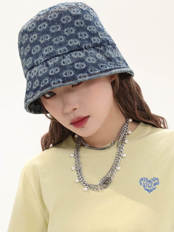Vintage Washed Spray Horse  Presbyopia Denim Bucket Hat - Image 5