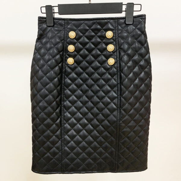 Rhombus leather zipper high waist skirt - Image 2