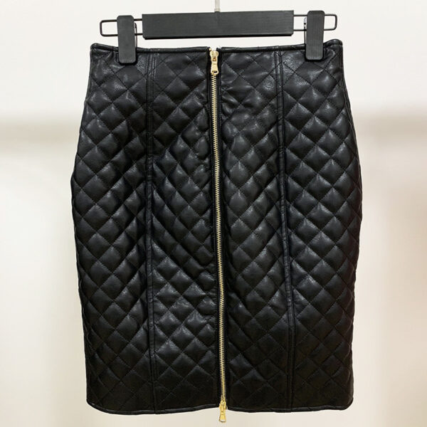 Rhombus leather zipper high waist skirt - Image 5