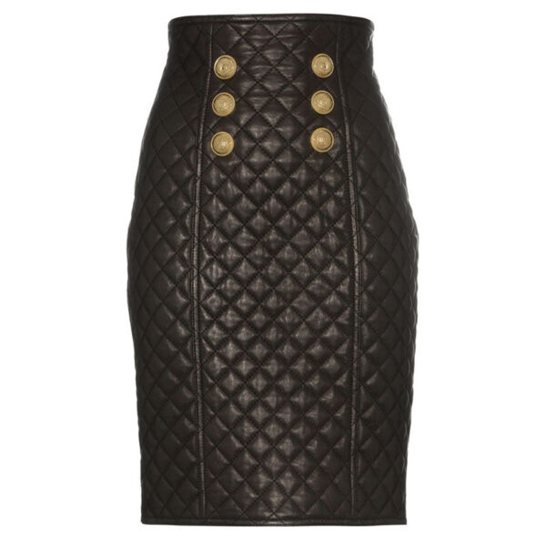 Rhombus leather zipper high waist skirt