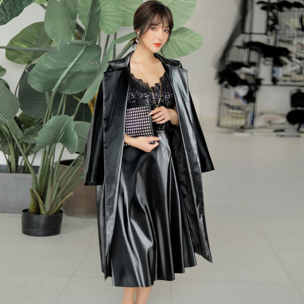 Fashion Black Suit Women Spring Two-piece Leather Skirt - Image 7