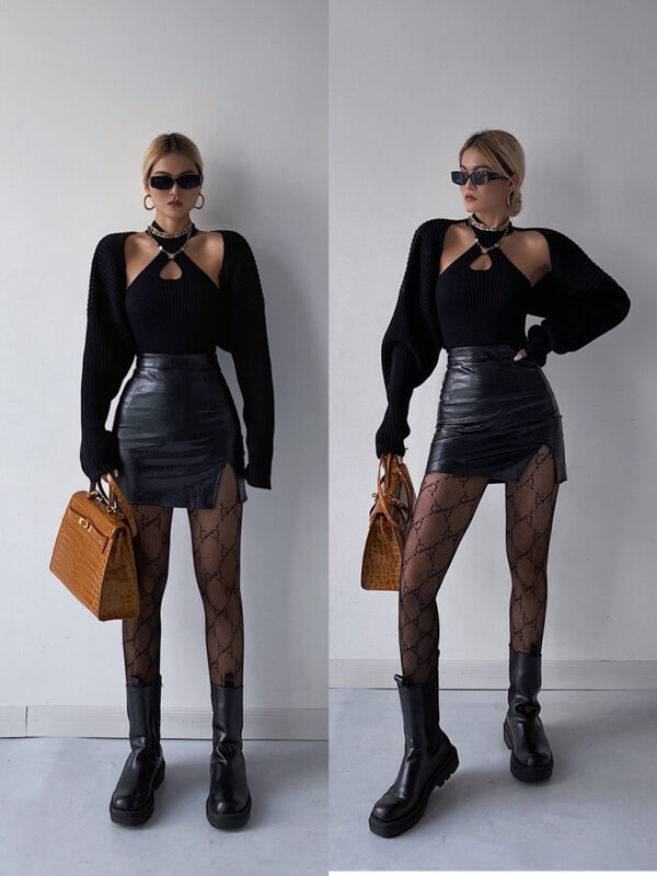 Premium High Waist Black Leather Skirt - Image 4